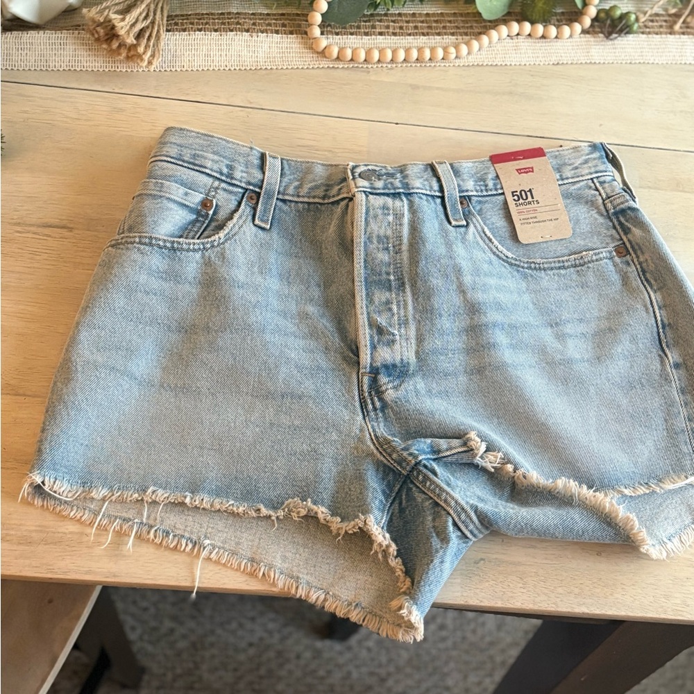 Levi's Blue Jean Shorts High-Waisted Distressed